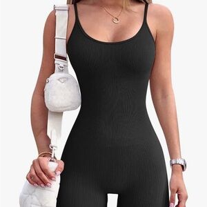 Black Spandex Workout Romper | One-Piece Tank & Shorts
